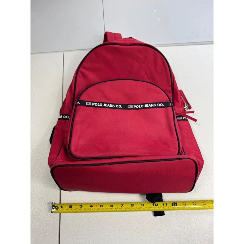 Polo Jeans Co Ralph Lauren Red Nylon Backpack Logo Tape Vintage School Bag